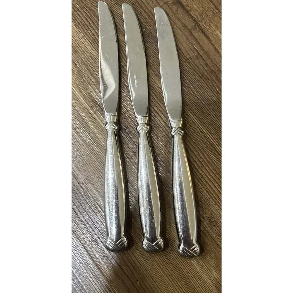 Vtg Oneida USA Glossy RATTAN Stainless Flatware‎ Set Of 3 Dinner Knives